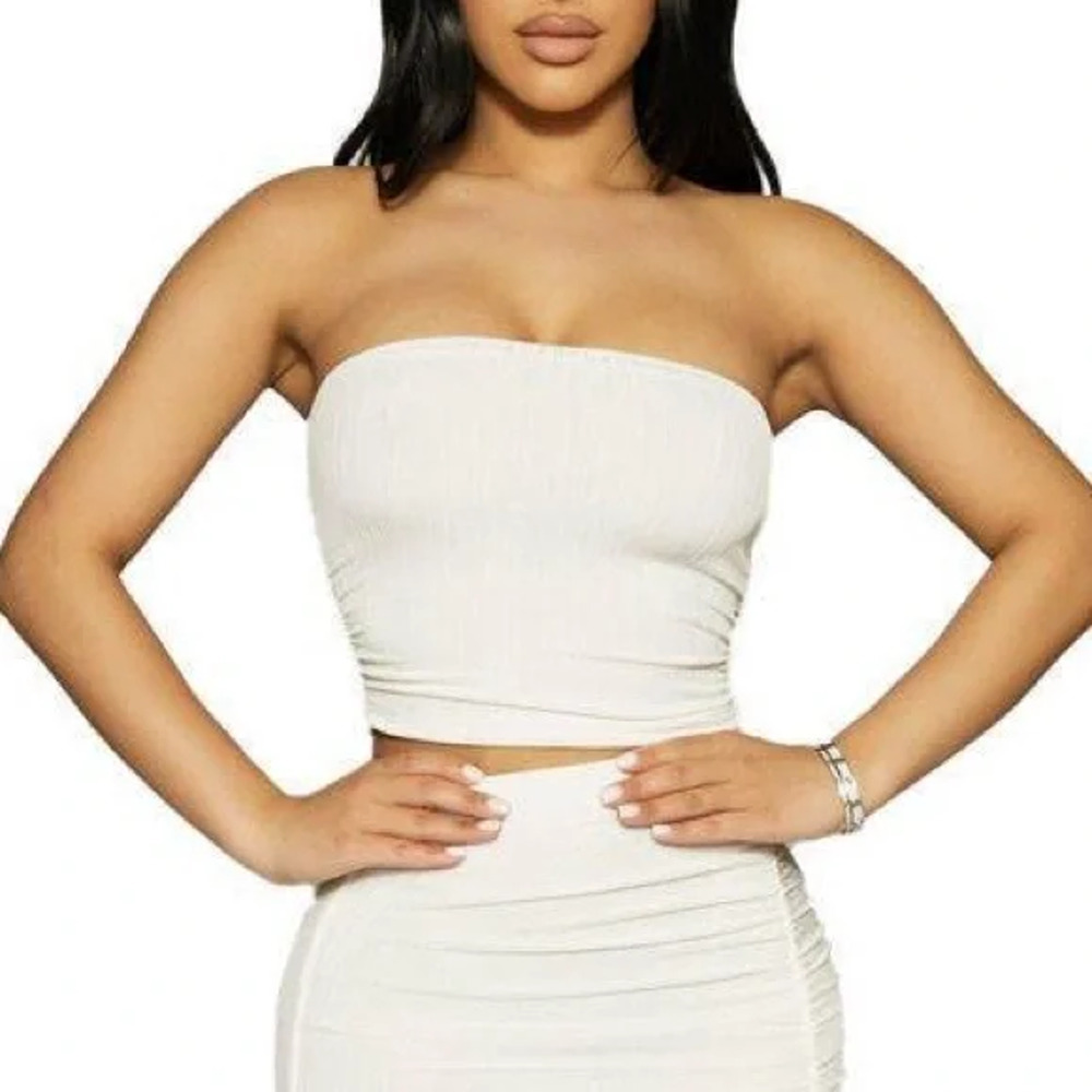 NWT Naked Wardrobe Stretchy The Tube Crop Top Women's Cream Size S